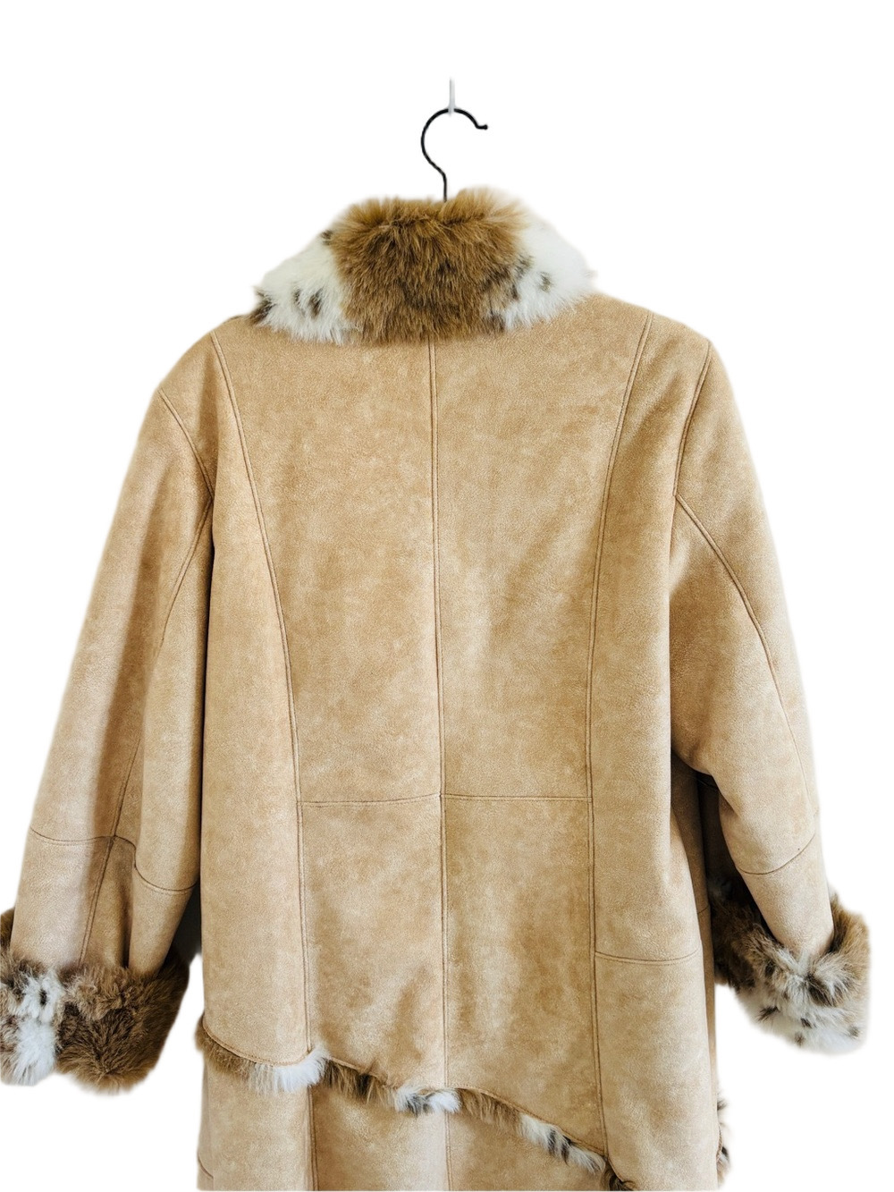 Vintage Faux Fur Trim Full Length Coat Western Boho Mob Wife Tan Beige Medium - Picture 9 of 15